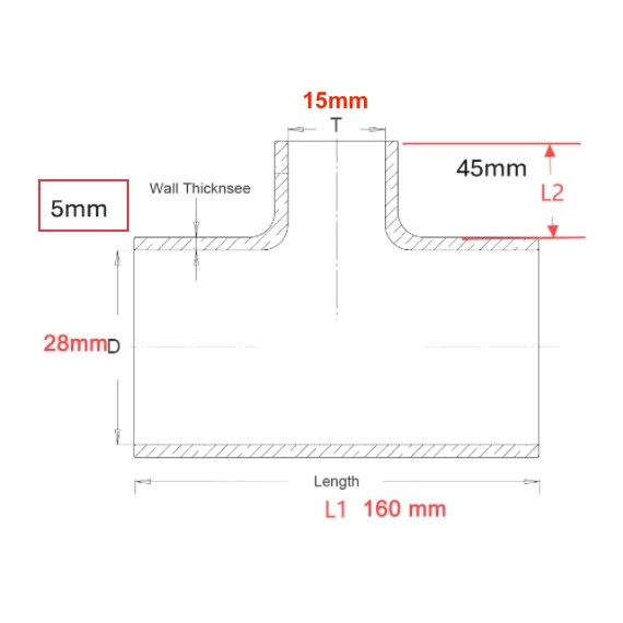 Mercedes Citaro Silikon-Heizungsschlauch - T-Abzweigung D28/15/28mm L160mm - OEM-Äquivalent A0029977274