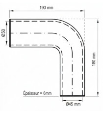 Silikonschlauch 90° Bogen Ø45/50mm - 190x180mm - 4-lagig VMQ Verstärkt