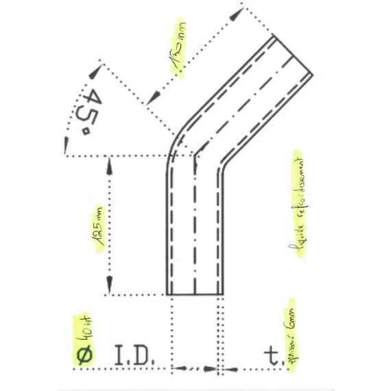 Silikon Winkelschlauch 45° Ø40mm L1-125mm L2-150mm REDOX 5-lagig VMQ