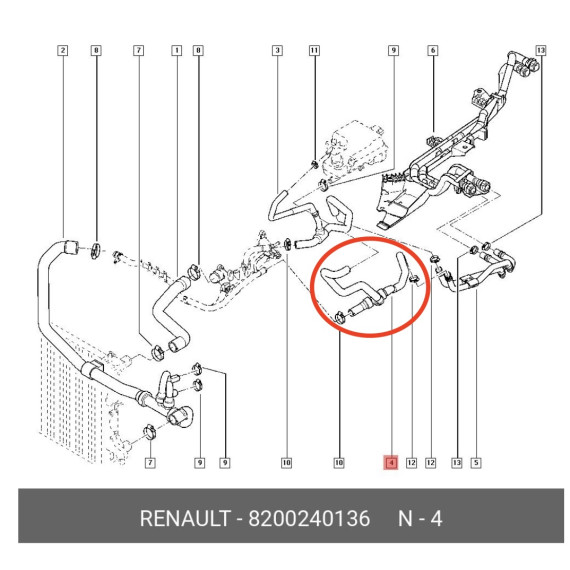 Silikon-Kühlwasserschlauch RENAULT OEM 8200240136 - REDOX